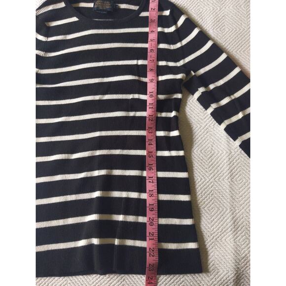 PENDLETON Black White Striped Long Sleeve Top Ribbed Cotton Parisian Chic M - Picture 6 of 6